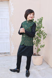 Leaf Green Embroidered Waistcoat Suit - V25