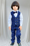 4pcs Blue suit (Waistcoat+Pant+Shirt+Bow) - CPW 006