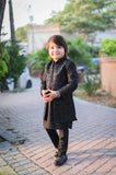 Black Sequence Open Long Sherwani -S18