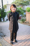 Black Sequence Open Long Sherwani -S18