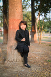 Black Sequence Open Long Sherwani -S18