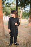 Black Sequence Open Long Sherwani -S18