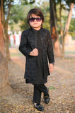 Black Sequence Open Long Sherwani -S18