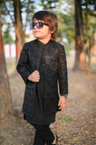 Black Sequence Open Long Sherwani -S18