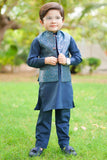 Metallic blue waistcoat suit EW18