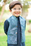 Metallic blue waistcoat suit EW18