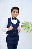 4pcs Blue suit (Waistcoat+Pant+Shirt+Bow) - CPW 006