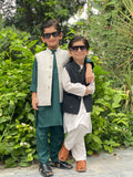 Green Waistcoat With White Kurta Trouser - GWS-14