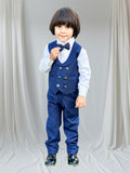 4pcs Blue suit (Waistcoat+Pant+Shirt+Bow) - CPW 006