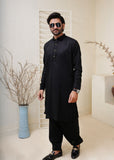 Black Shirt Collar Kameez Shalwar with Metal Button- HM 005