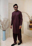 Maroon Shirt Collar Kameez Shalwar with Metal Button- HM 007