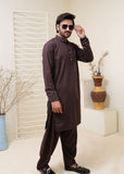 Dark Brown Shirt Collar Kameez Shalwar with Metal Button- HM 008