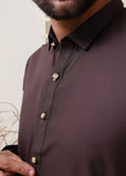 Dark Brown Shirt Collar Kameez Shalwar with Metal Button- HM 008